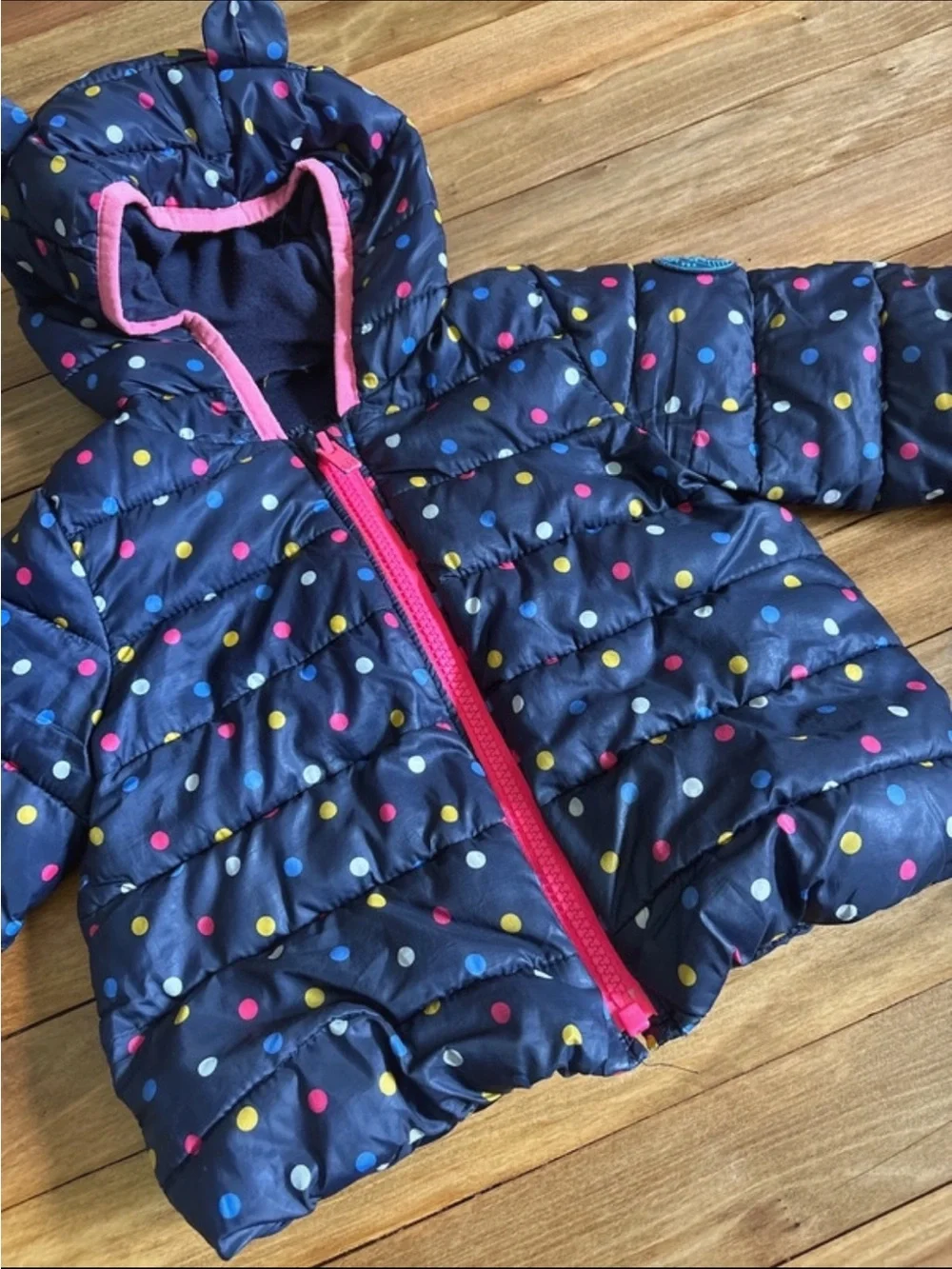 Baby Gap Navy Polka Dot Puffer Jacket with Hood and Ears 18M